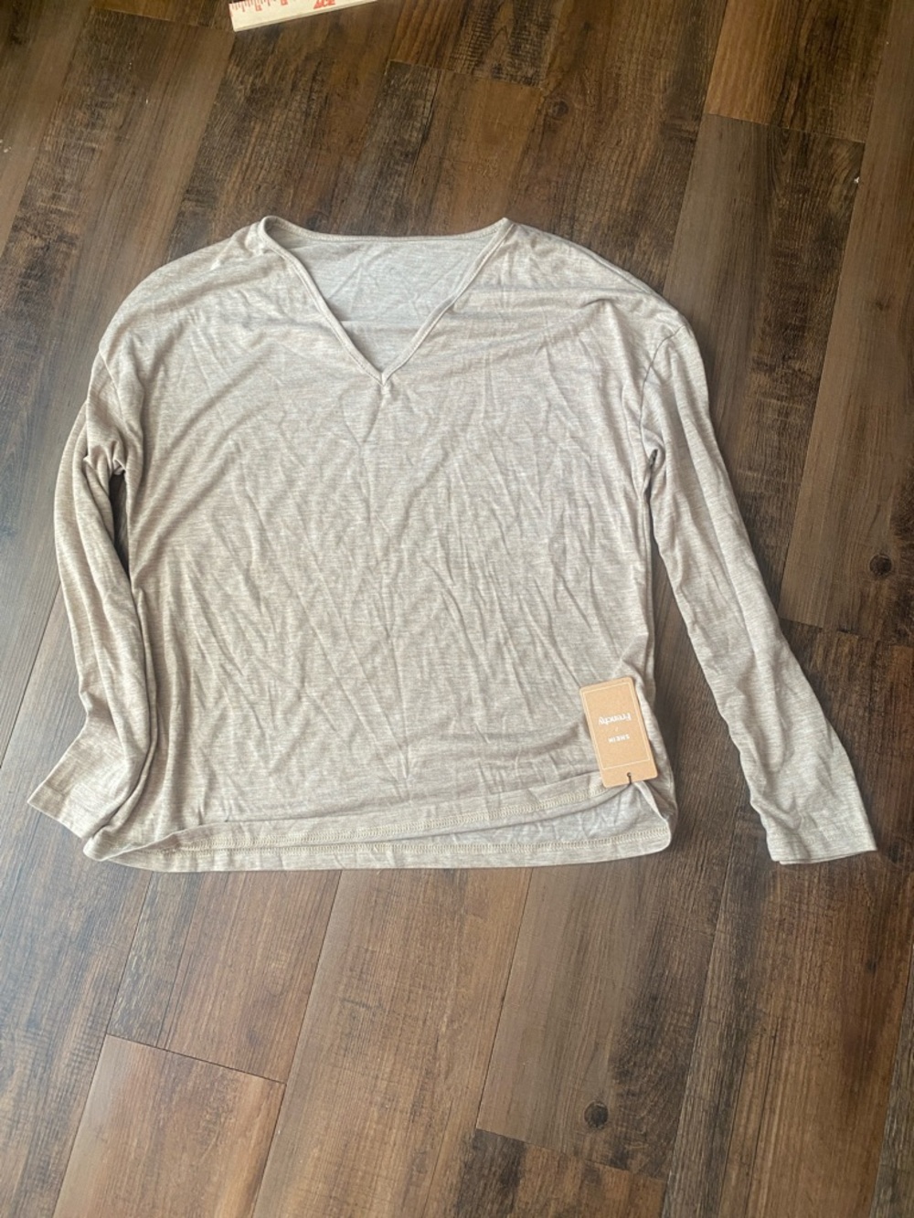 SHEIN Taupe V-Neck Long Sleeve Top